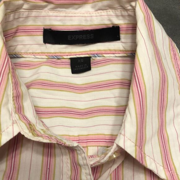 Express Striped Blouse Woman Size XS Button Down Long Sleeves Office Preppy - Picture 4 of 7